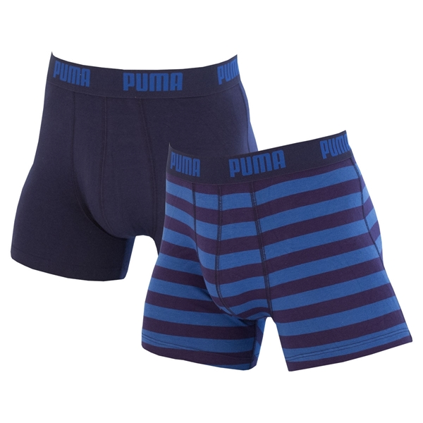 Image de Puma - Pack de 2 boxershorts Basics - Bleu marine/ Bleu rayé