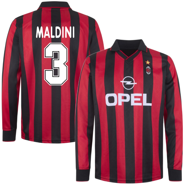 AC Milan Retro Football Shirt 1995-1996 (Long Sleeve) + Maldini 3